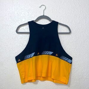 Adidas blue and yellow crop top tank large